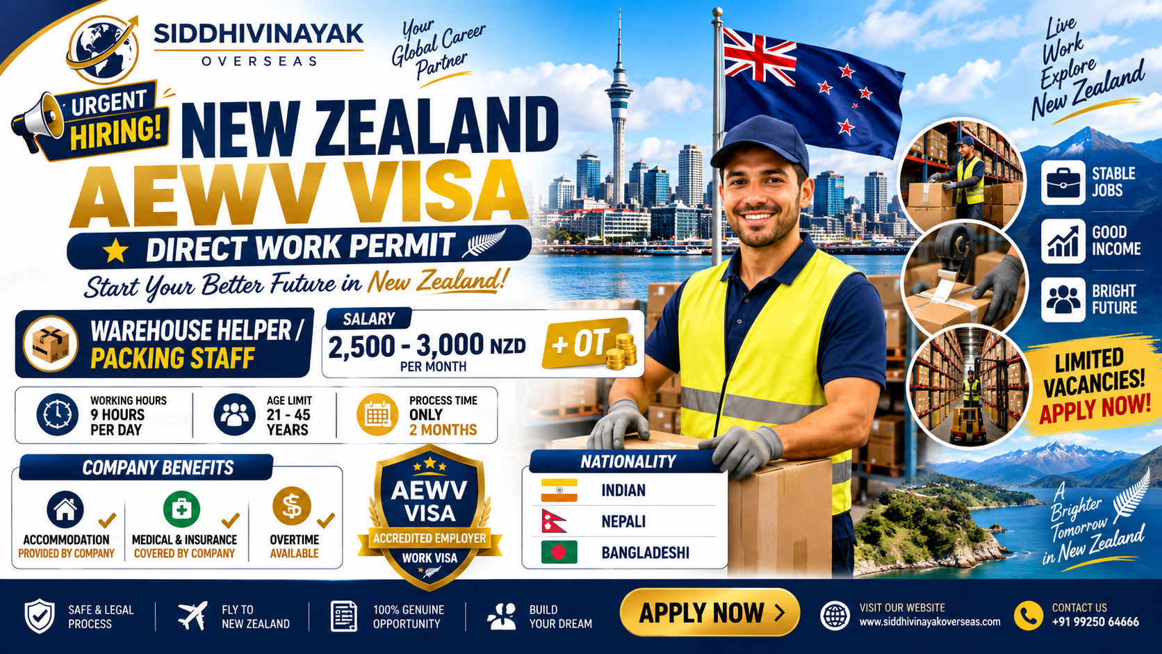 New Zealand AEWV Warehouse Jobs: NZD 2,500–3,000 Salary